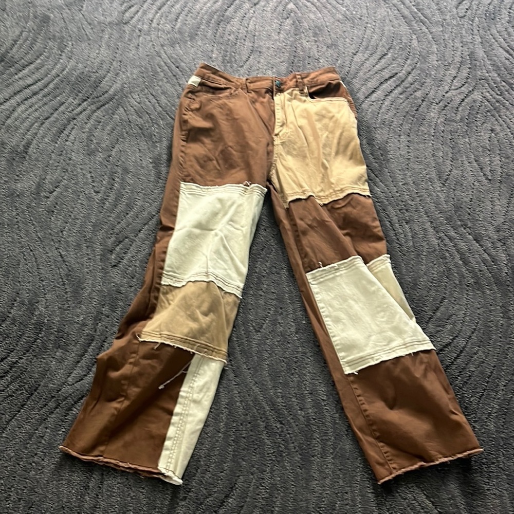 Brown patched jeans